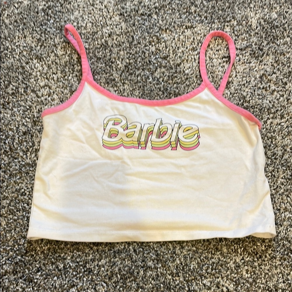 Forever 21 Cream and Pink Barbie Tank Top